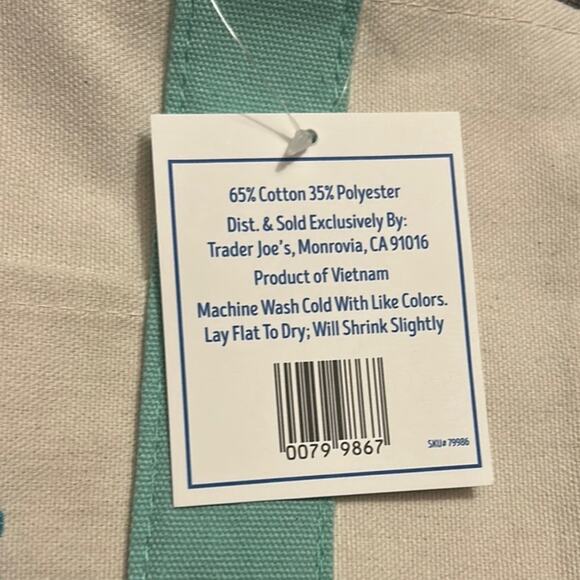 Trader Joe's  Mini Canvas Tote Bag Pastel green Limited Edition  market tote - Picture 3 of 4